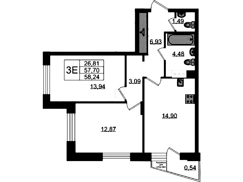 2-комнатная квартира 58.24 м², 5/11 эт., ЖК «VEREN NORT Сертолово»
